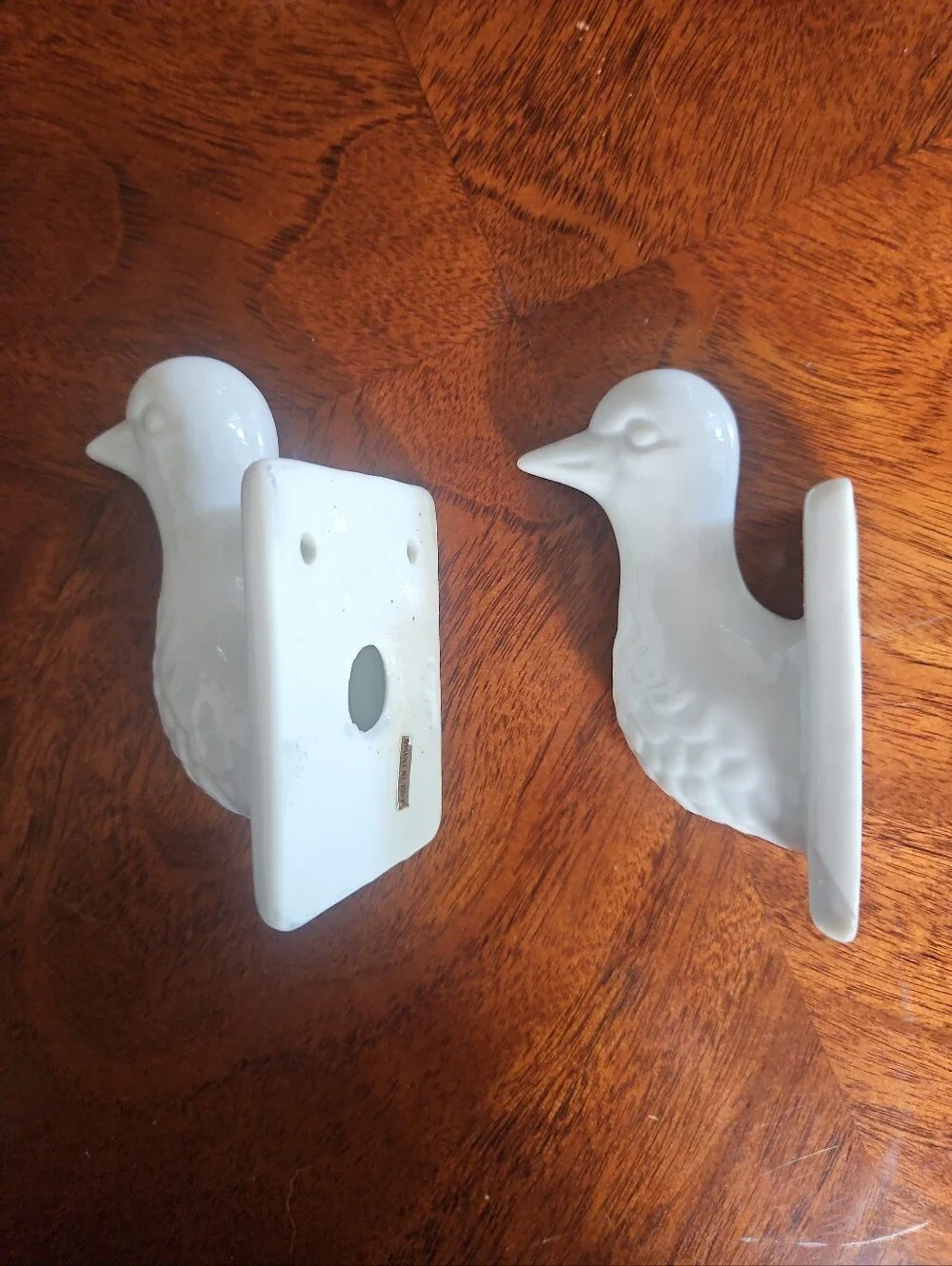 Vintage White Ceramic Farmhouse Geese Wall Hooks - Decorative Pair
